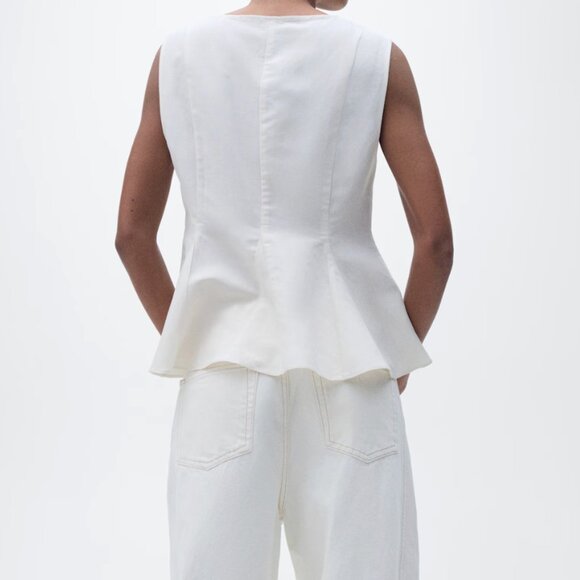 Mango Linen-Blend Peplum Top NWT M White - Picture 4 of 6